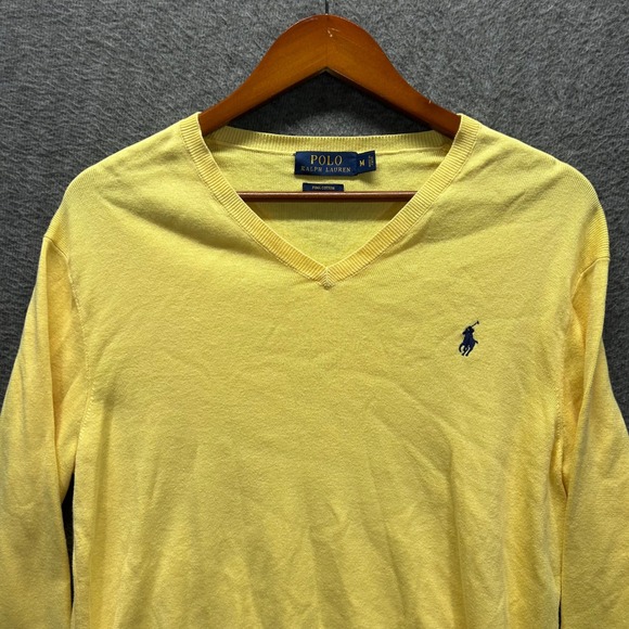 Polo Ralph Lauren Other - Polo Ralph Lauren Mens Yellow Pima Cotton V-Neck Sweater Size M Embroidered Pony